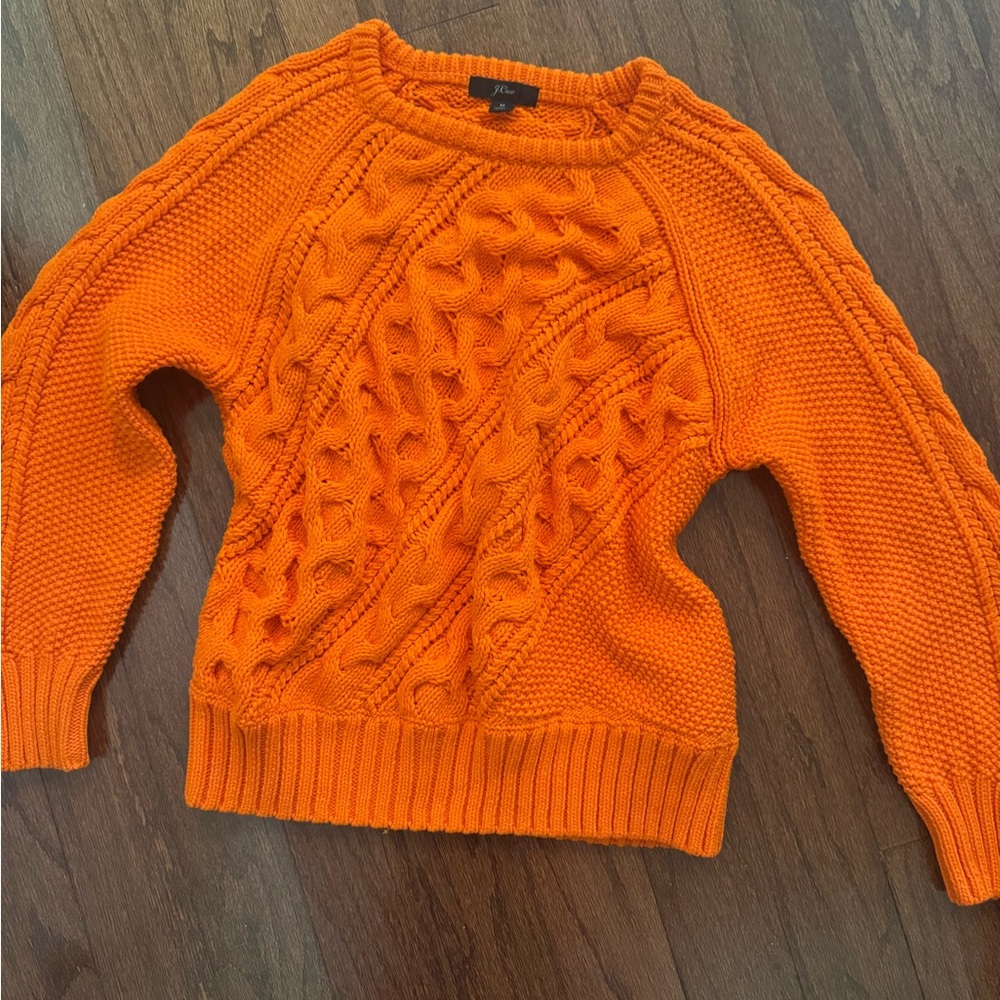 J. Crew Vibrant Orange Cable Knit Sweater